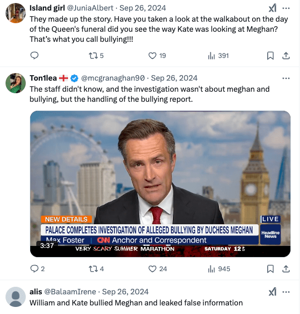 A close-up of Meghan Markle and Prince Harry at a public event, with Meghan looking determined and Harry appearing supportive. The image reflects the controversy discussed in Tom Quinn’s book about Meghan’s role in the Royal Family.