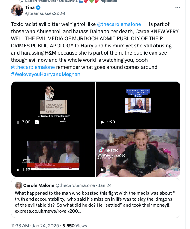 A side-by-side image of Princess Diana and Meghan Markle, highlighting the media’s similar treatment of both women.