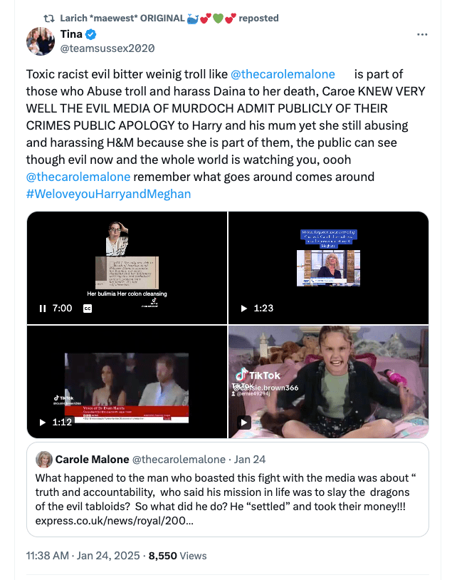 The British media’s persecution of Meghan Markle eerily mirrors its past treatment of Princess Diana. Figures like Carole Malone, who once mocked Diana, now use her image to criticize Meghan, rewriting history in the process. This article examines the media’s hypocrisy, its role in shaping public perception, and the deeply ingrained racism that amplifies Meghan’s vilification. With Prince Harry’s legal battle for accountability, it is clear that the press has learned nothing from Diana’s tragic death. If we do not demand change, history will continue to repeat itself, claiming new victims.