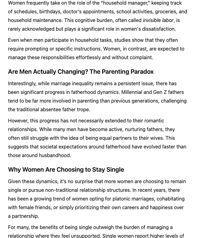 An illustration depicting the imbalance in modern marriages, with a woman juggling work, childcare, and household duties while her partner remains oblivious. This visual represents the unequal domestic labor burden often discussed in gender equity conversations.