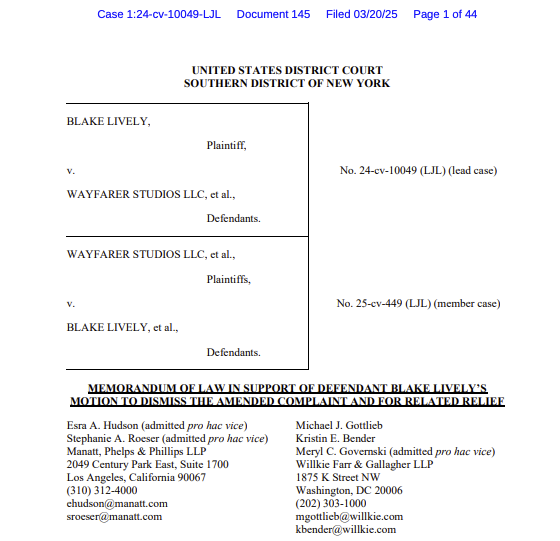 Blake Lively S Legal Defense Against Wayfarer Studios Retaliatory